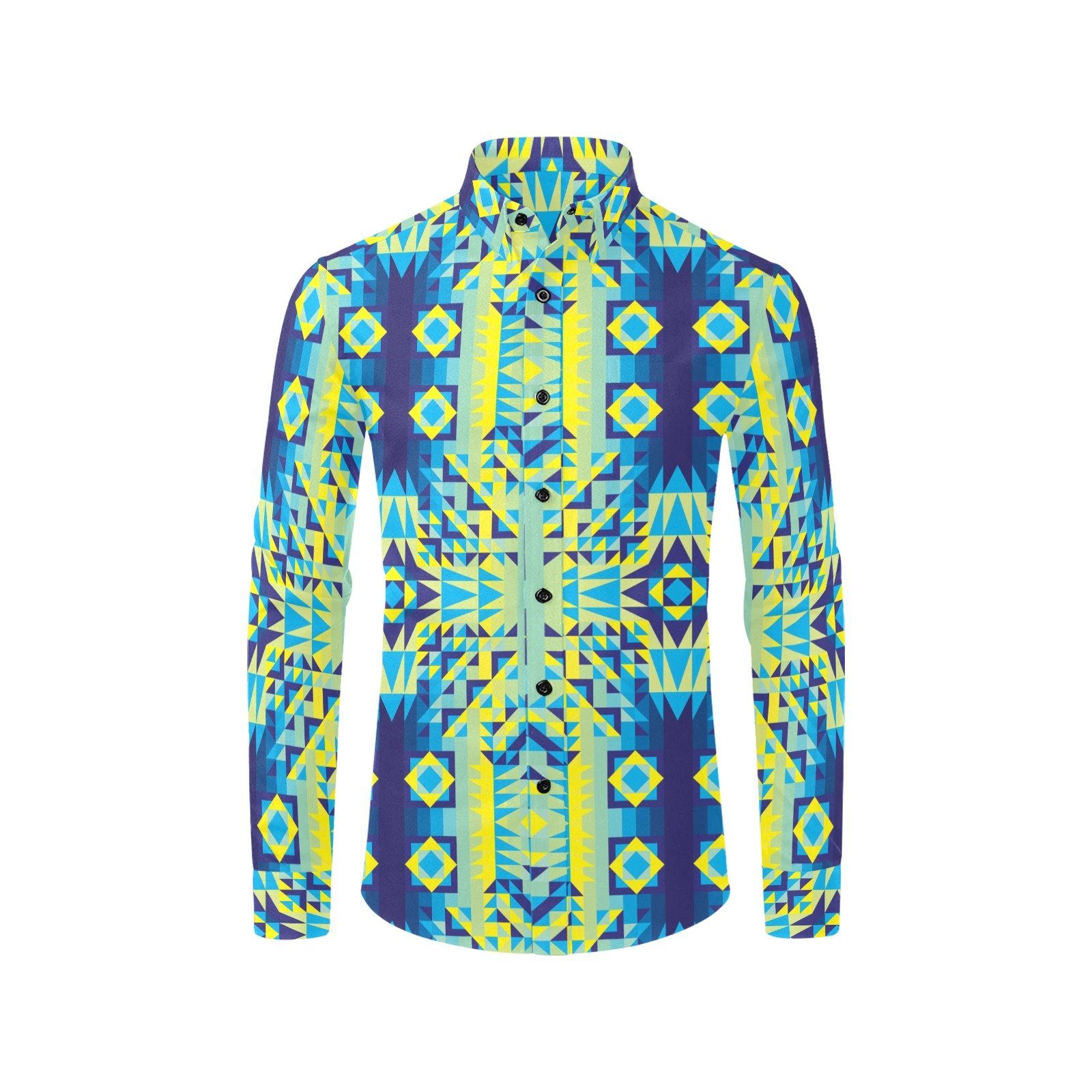 Kaleidoscope Jaune Bleu Men's All Over Print Casual Dress Shirt (Model T61) Men's Dress Shirt (T61) e-joyer 