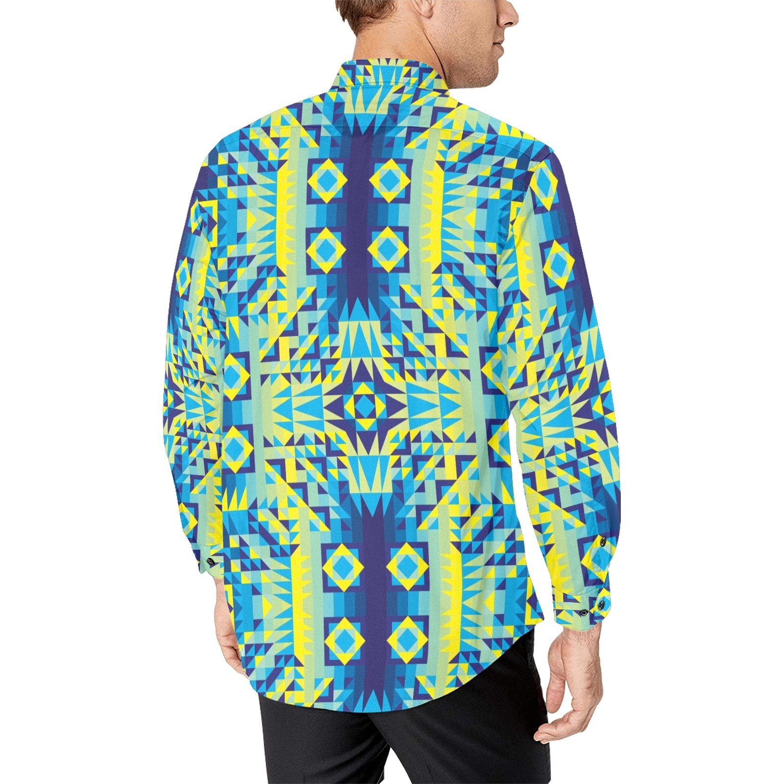 Kaleidoscope Jaune Bleu Men's All Over Print Casual Dress Shirt (Model T61) Men's Dress Shirt (T61) e-joyer 