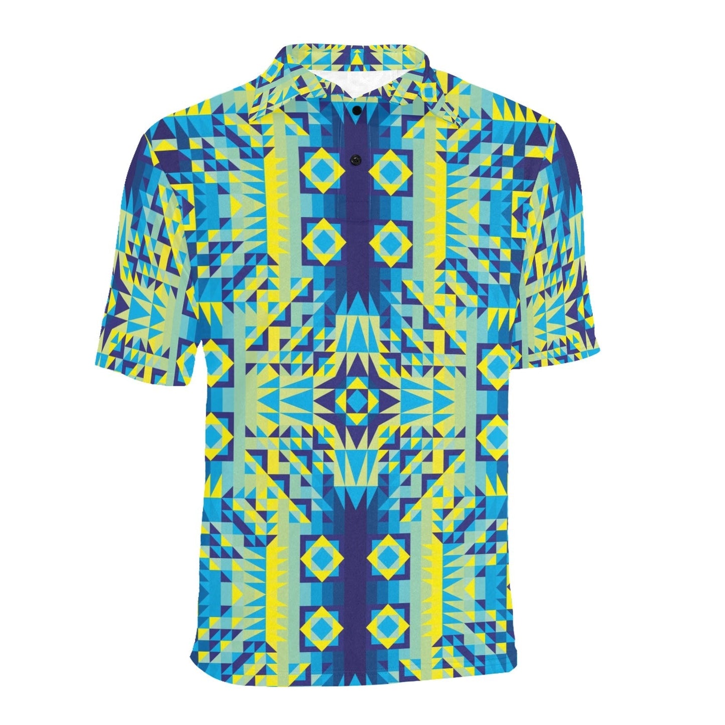 Kaleidoscope Jaune Bleu Men's All Over Print Polo Shirt (Model T55) Men's Polo Shirt (Model T55) e-joyer 