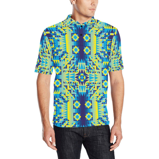 Kaleidoscope Jaune Bleu Men's All Over Print Polo Shirt (Model T55) Men's Polo Shirt (Model T55) e-joyer 