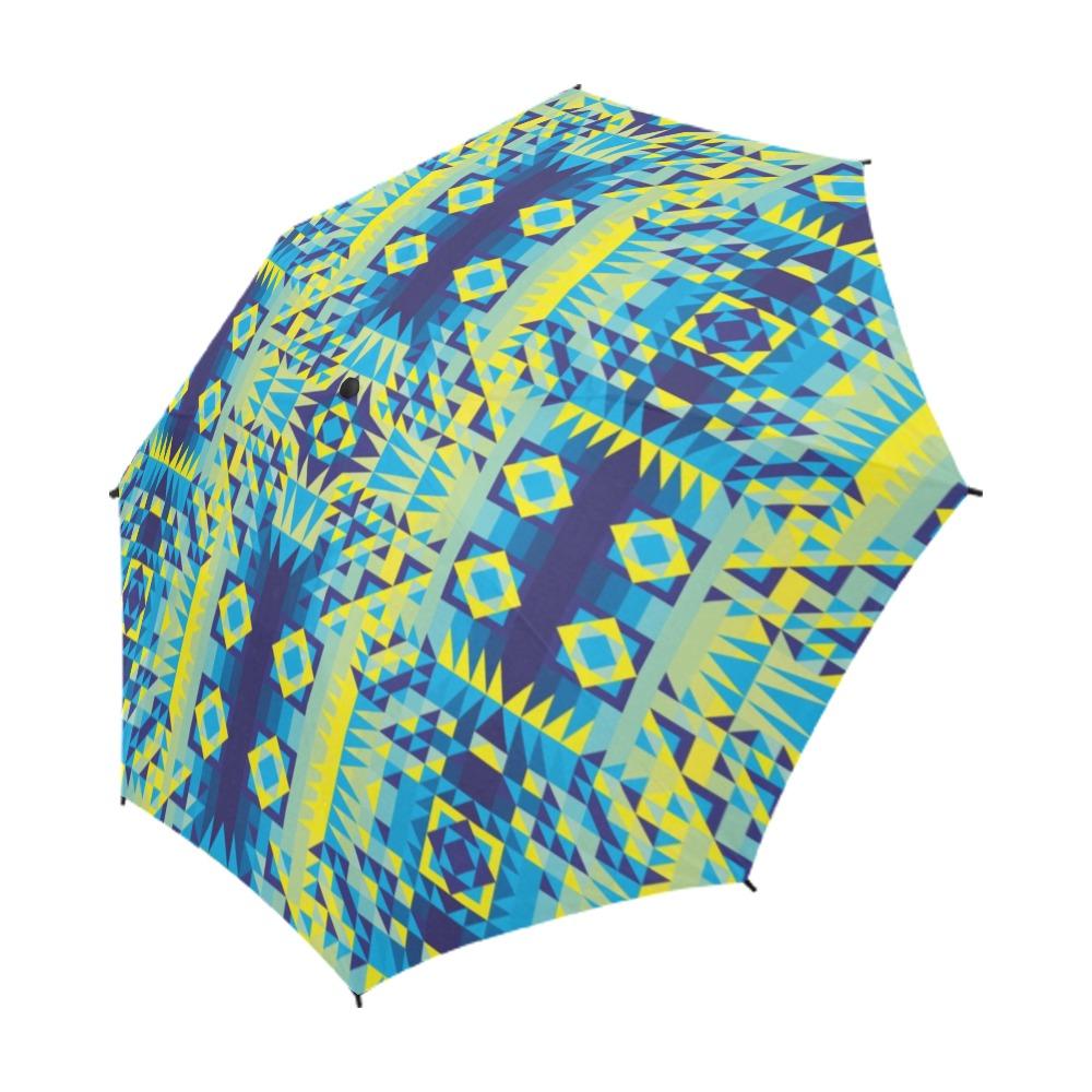 Kaleidoscope Jaune Bleu Semi-Automatic Foldable Umbrella (Model U05) Semi-Automatic Foldable Umbrella e-joyer 