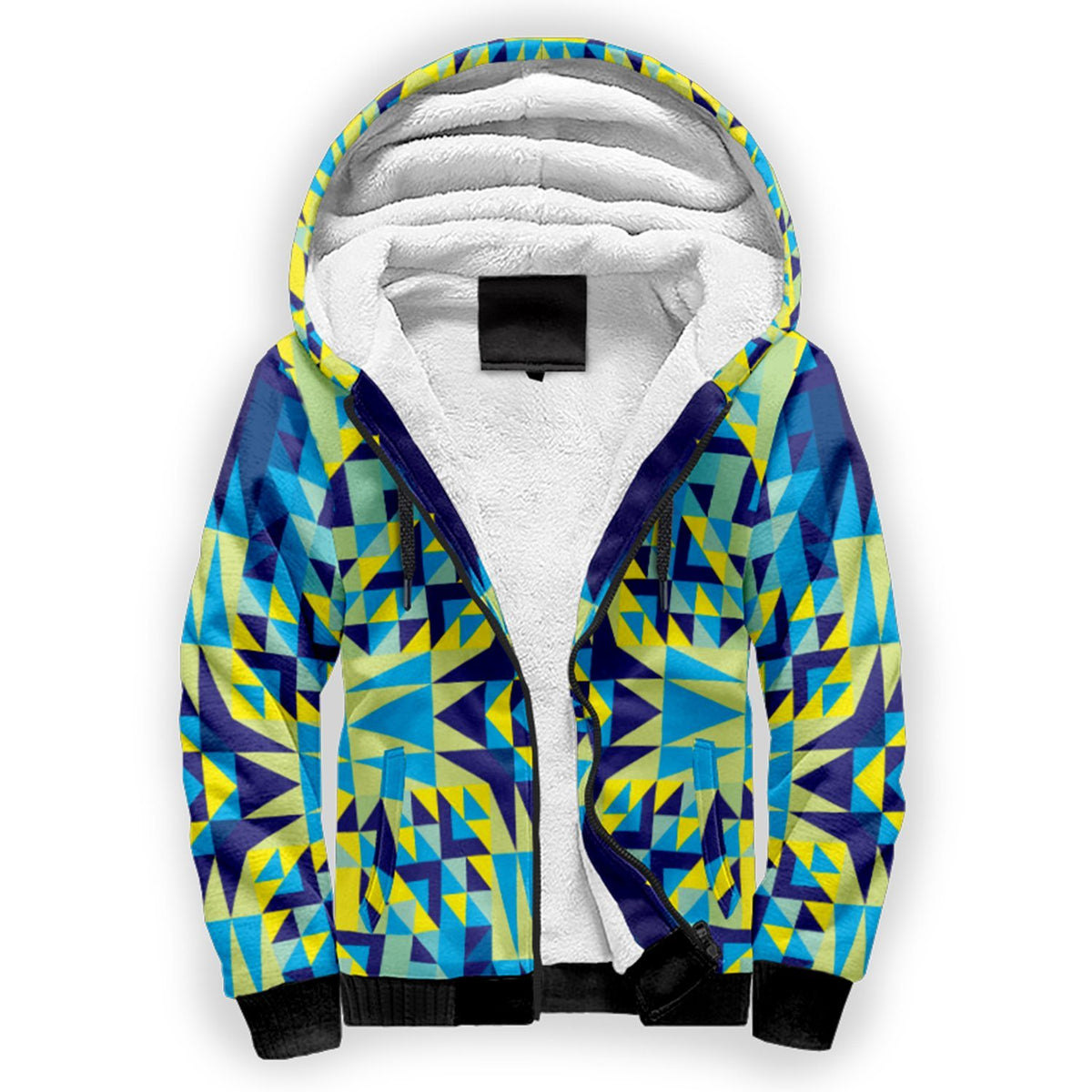 Kaleidoscope Jaune Bleu Sherpa Hoodie by 49 Dzine