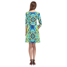 Load image into Gallery viewer, Kaleidoscope Jaune Bleu Tethys Half-Sleeve Skater Dress(Model D20) Tethys Half-Sleeve Skater Dress (D20) e-joyer 
