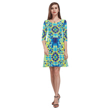 Load image into Gallery viewer, Kaleidoscope Jaune Bleu Tethys Half-Sleeve Skater Dress(Model D20) Tethys Half-Sleeve Skater Dress (D20) e-joyer 
