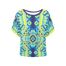 Load image into Gallery viewer, Kaleidoscope Jaune Bleu Women&#39;s Batwing-Sleeved Blouse T shirt (Model T44) Women&#39;s Batwing-Sleeved Blouse T shirt (T44) e-joyer 
