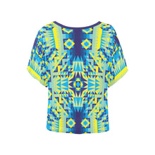 Load image into Gallery viewer, Kaleidoscope Jaune Bleu Women&#39;s Batwing-Sleeved Blouse T shirt (Model T44) Women&#39;s Batwing-Sleeved Blouse T shirt (T44) e-joyer 
