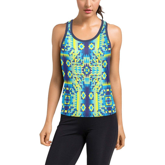 Kaleidoscope Jaune Bleu Women's Racerback Tank Top (Model T60) Racerback Tank Top (T60) e-joyer 