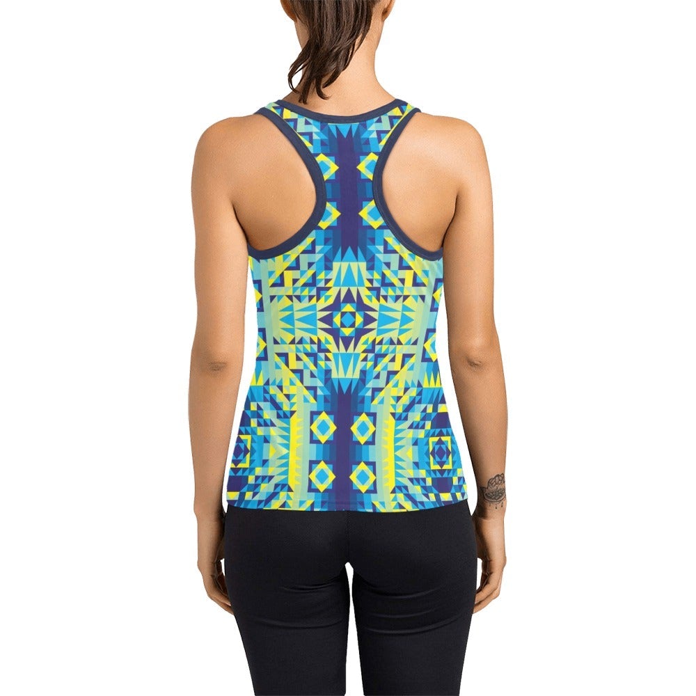 Kaleidoscope Jaune Bleu Women's Racerback Tank Top (Model T60) Racerback Tank Top (T60) e-joyer 