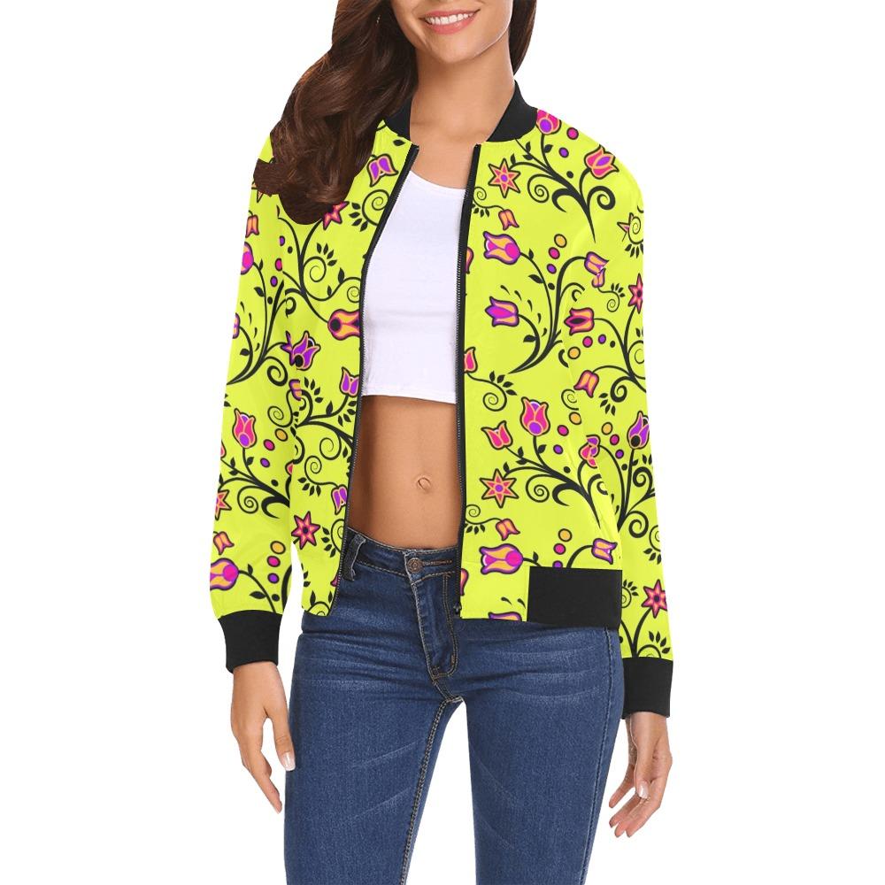 Key Lime Star All Over Print Bomber Jacket for Women (Model H19) Jacket e-joyer 