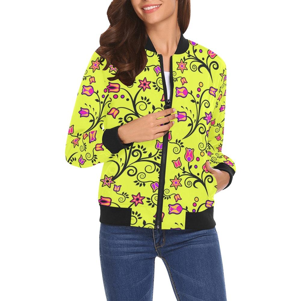 Key Lime Star All Over Print Bomber Jacket for Women (Model H19) Jacket e-joyer 