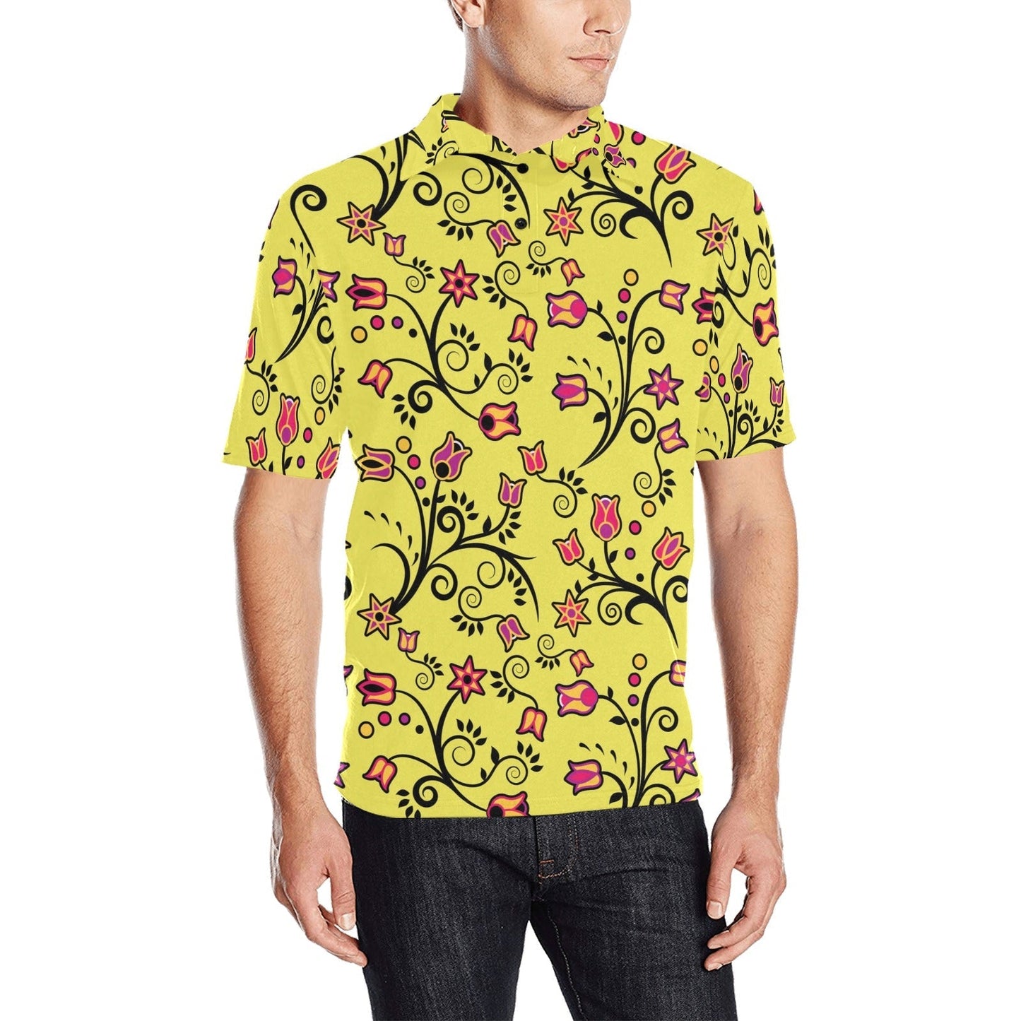 Key Lime Star Men's All Over Print Polo Shirt (Model T55) Men's Polo Shirt (Model T55) e-joyer 