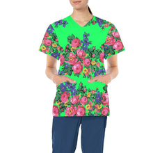 Load image into Gallery viewer, Kokum&#39;s Revenge Green All Over Print Scrub Top Scrub Top e-joyer 
