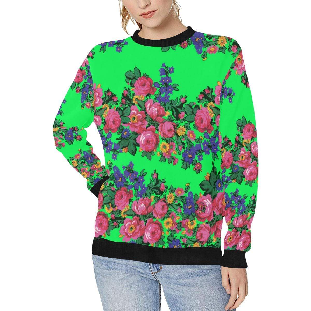 Kokum's Revenge Green Women's Rib Cuff Crew Neck Sweatshirt (Model H34) Rib Cuff Crew Neck Sweatshirt for Women (H34) e-joyer 