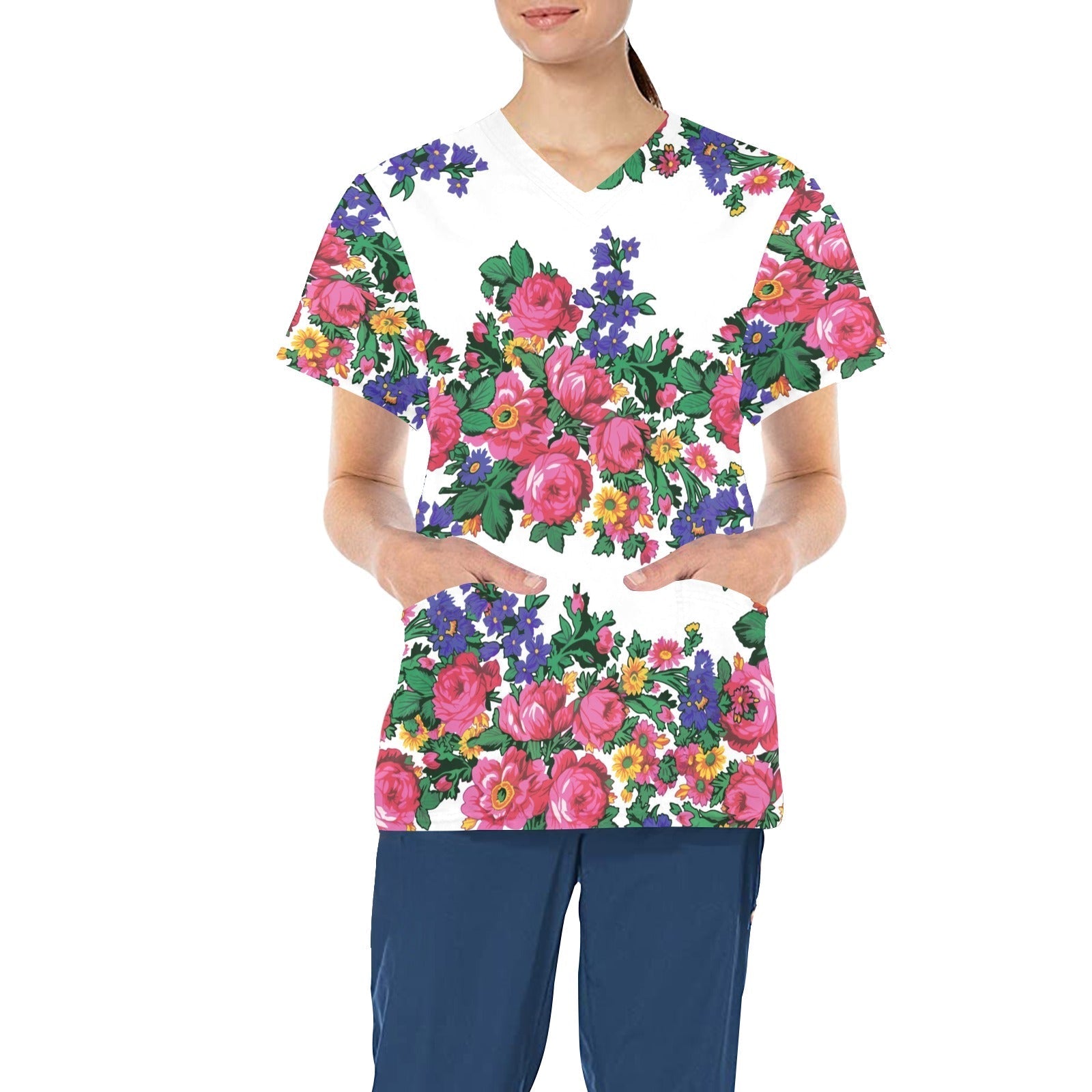 Kokum's Revenge White All Over Print Scrub Top Scrub Top e-joyer 