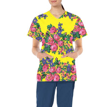 Load image into Gallery viewer, Kokum&#39;s Revenge Yellow All Over Print Scrub Top Scrub Top e-joyer 
