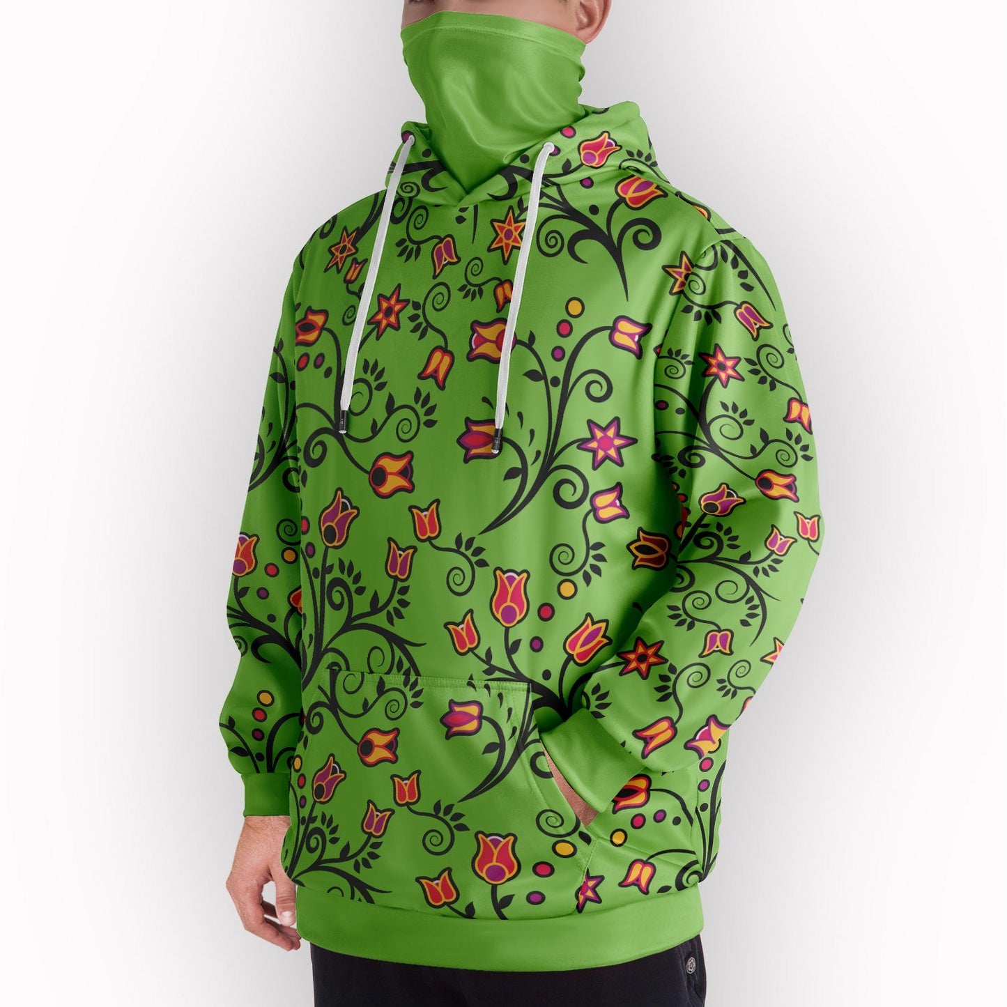 Light Green Yellow Star Hoodie with Face Cover 49 Dzine 