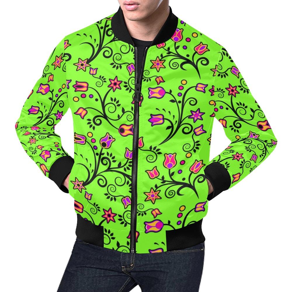 LightGreen Yellow Star All Over Print Bomber Jacket for Men (Model H19) Jacket e-joyer 