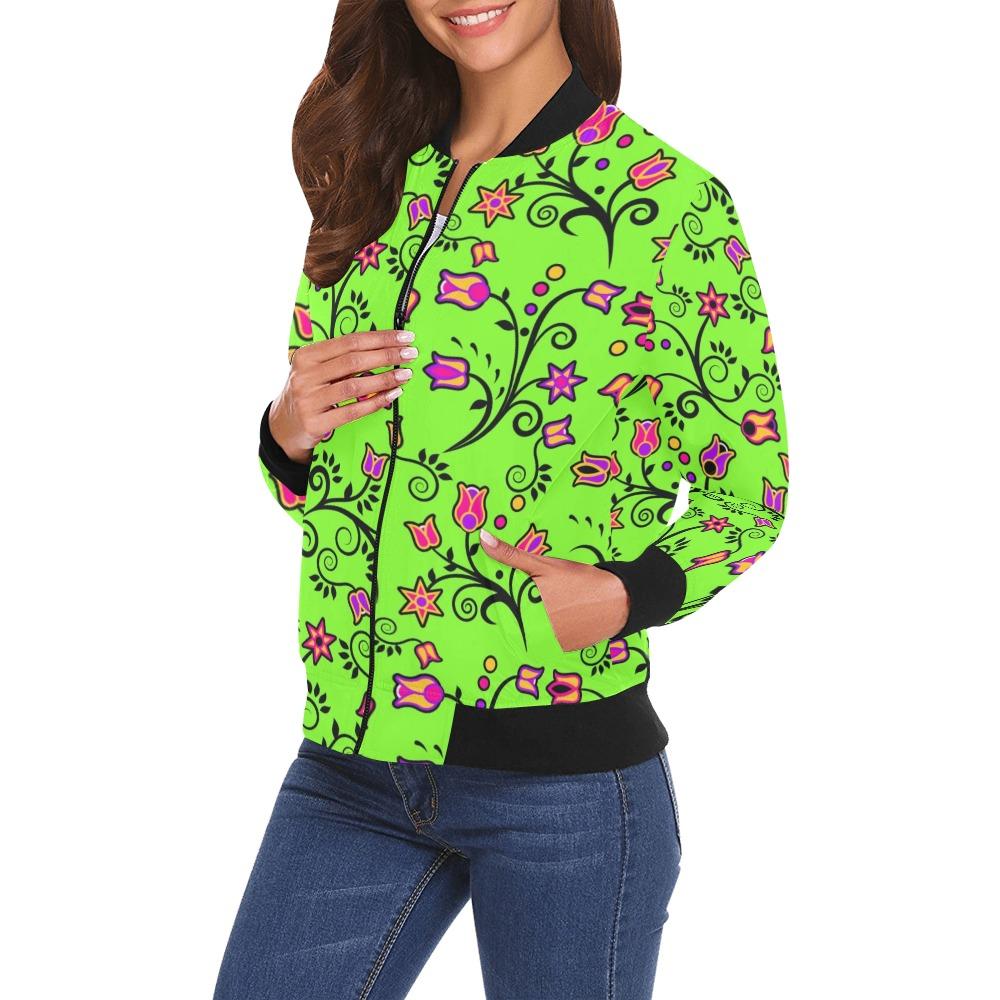 LightGreen Yellow Star All Over Print Bomber Jacket for Women (Model H19) Jacket e-joyer 