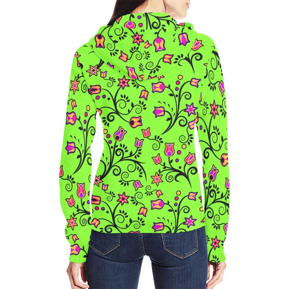 LightGreen Yellow Star All Over Print Full Zip Hoodie for Women (Model H14) hoodie e-joyer 