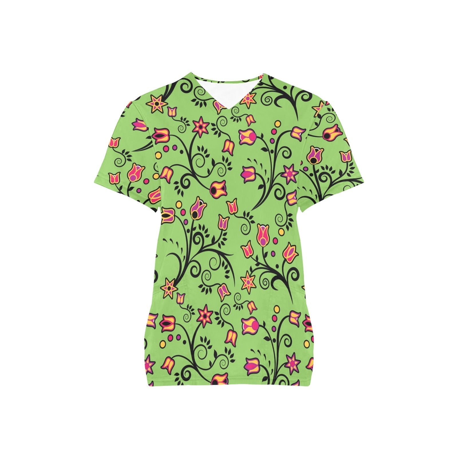 LightGreen Yellow Star All Over Print Scrub Top Scrub Top e-joyer 