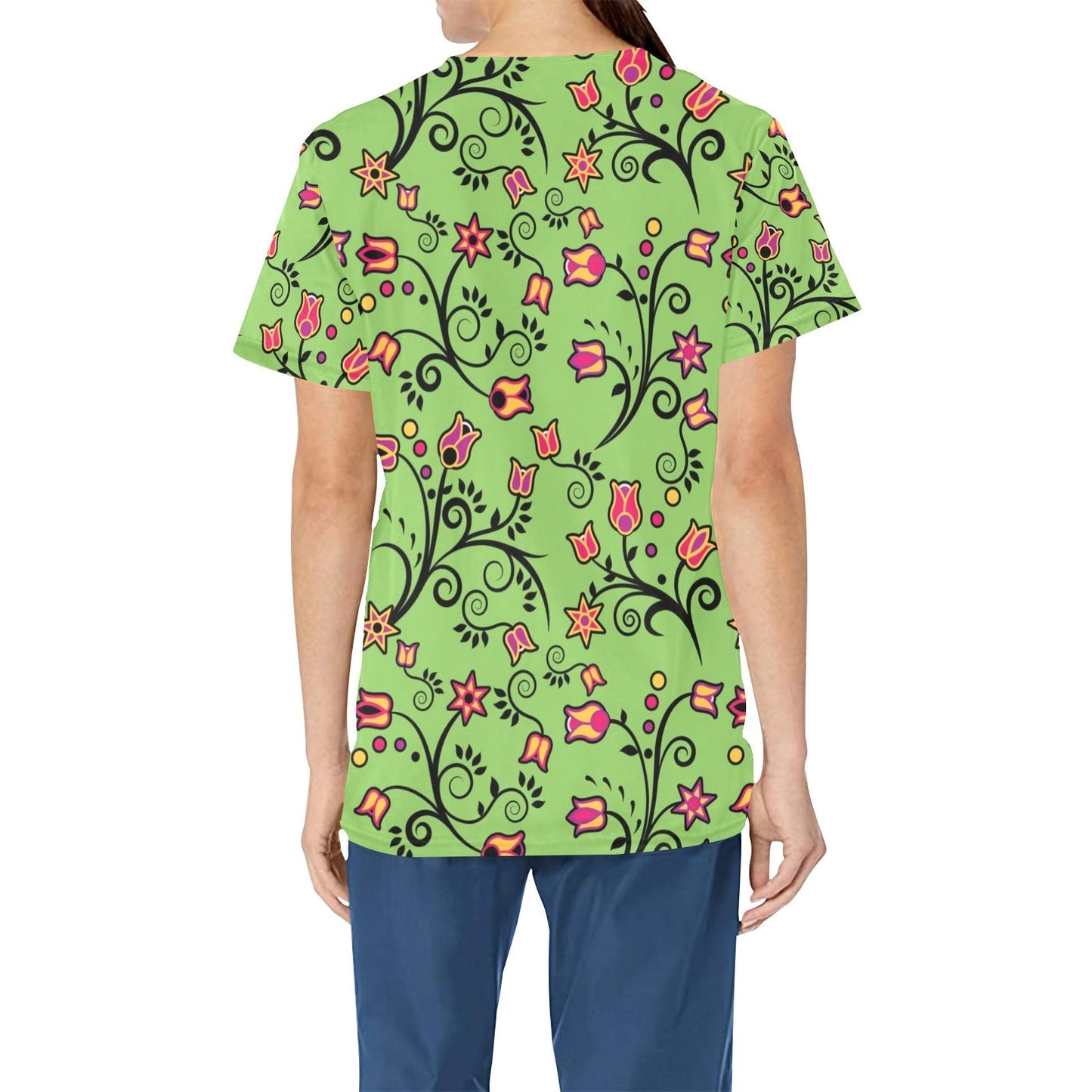 LightGreen Yellow Star All Over Print Scrub Top Scrub Top e-joyer 