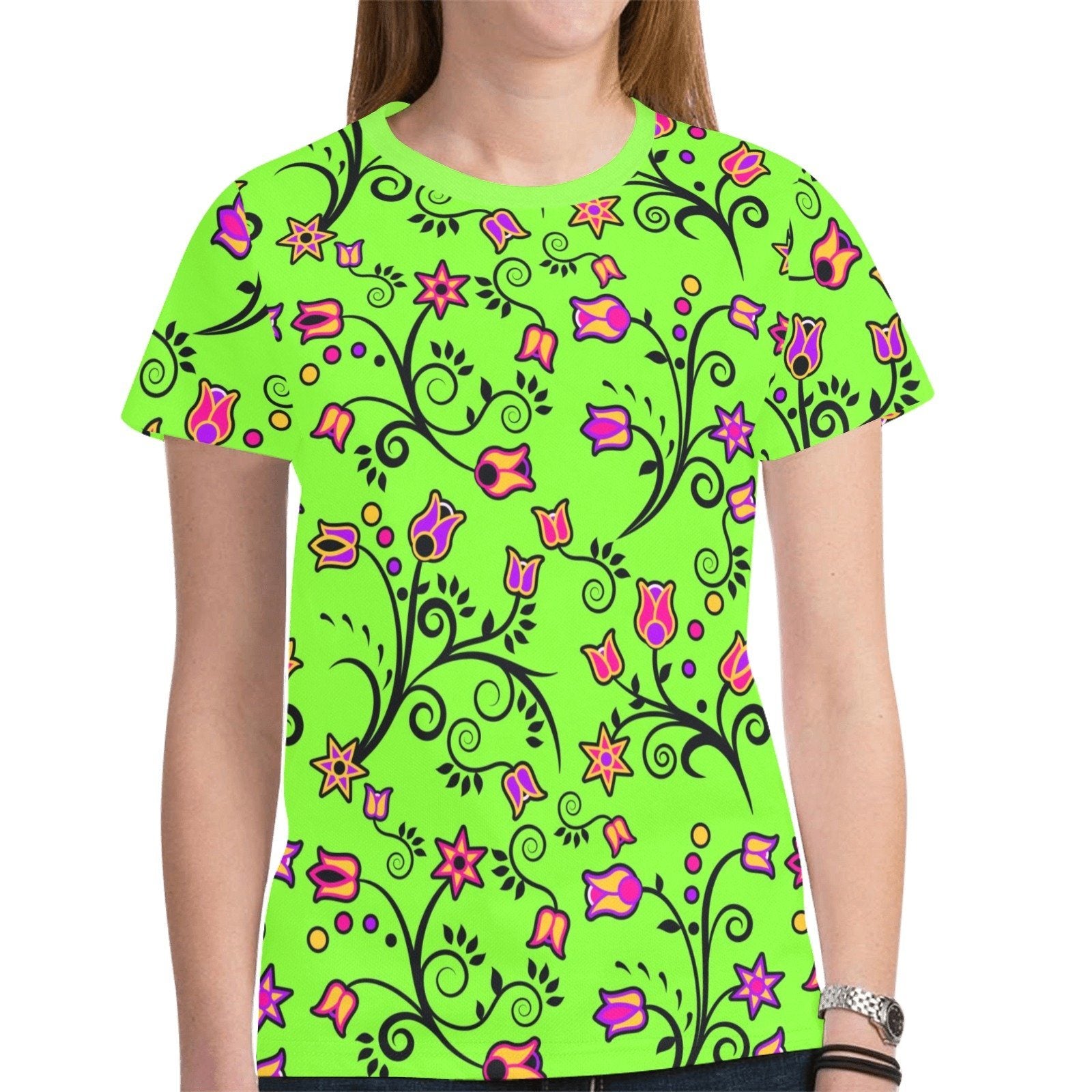 LightGreen Yellow Star New All Over Print T-shirt for Women (Model T45) tshirt e-joyer 