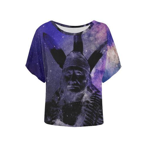 Native Man Blue Women's Batwing-Sleeved Blouse T shirt (Model T44) Women's Batwing-Sleeved Blouse T shirt (T44) e-joyer 