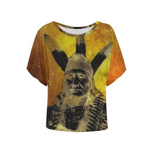 Native Man Gold Women's Batwing-Sleeved Blouse T shirt (Model T44) Women's Batwing-Sleeved Blouse T shirt (T44) e-joyer 