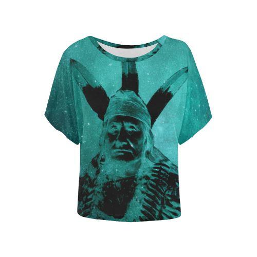 Native Man Sky Women's Batwing-Sleeved Blouse T shirt (Model T44) Women's Batwing-Sleeved Blouse T shirt (T44) e-joyer 