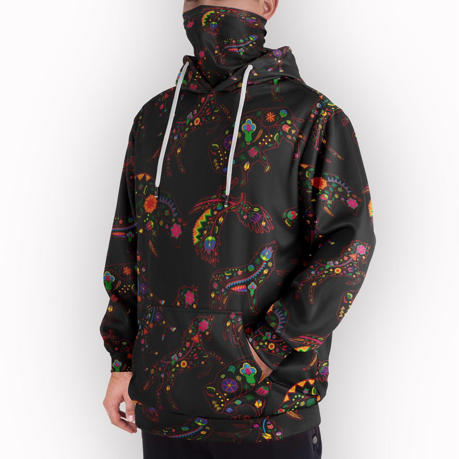 Neon Floral Animals Hoodie with Face Cover 49 Dzine 