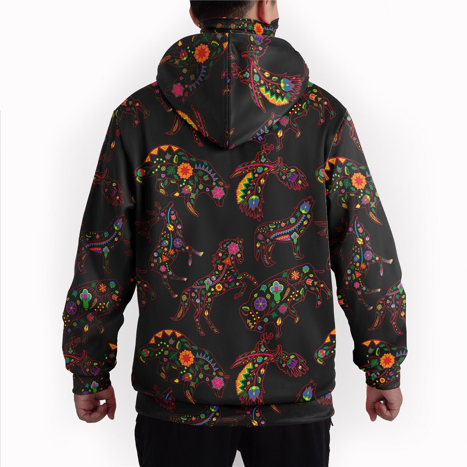 Neon Floral Animals Hoodie with Face Cover 49 Dzine 