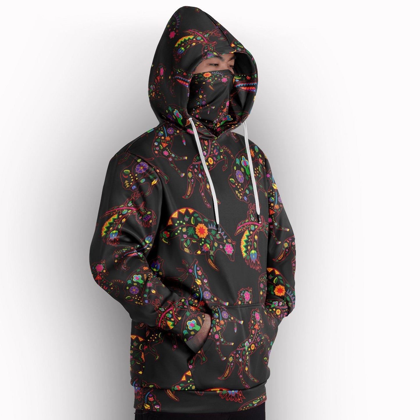 Neon Floral Animals Hoodie with Face Cover 49 Dzine 