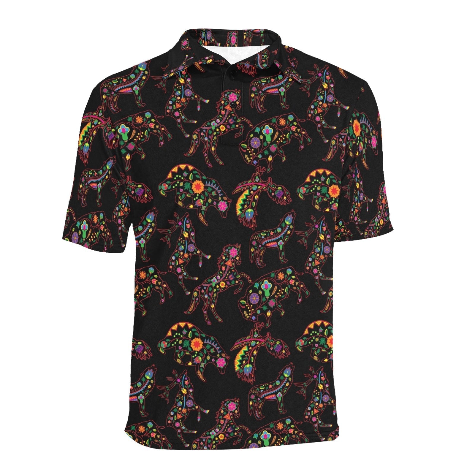 Neon Floral Animals Men's All Over Print Polo Shirt (Model T55) Men's Polo Shirt (Model T55) e-joyer 