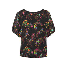 Load image into Gallery viewer, Neon Floral Animals Women&#39;s Batwing-Sleeved Blouse T shirt (Model T44) Women&#39;s Batwing-Sleeved Blouse T shirt (T44) e-joyer 
