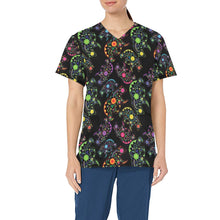 Load image into Gallery viewer, Neon Floral Bears All Over Print Scrub Top Scrub Top e-joyer 
