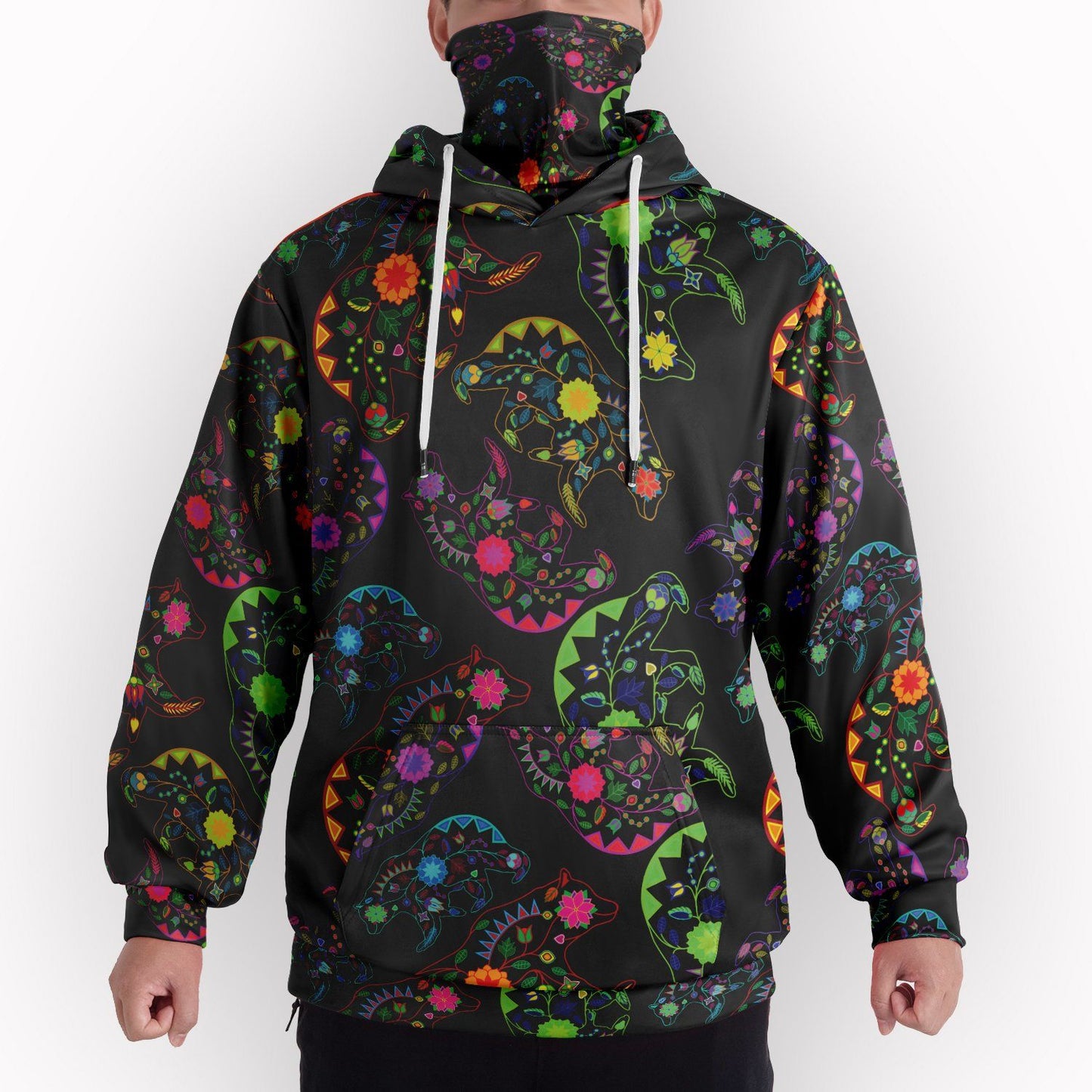 Neon Floral Bears Hoodie with Face Cover 49 Dzine 