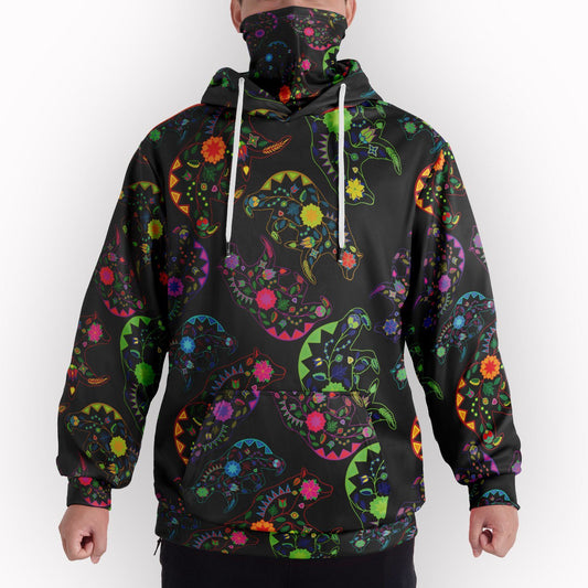 Neon Floral Bears Hoodie with Face Cover 49 Dzine 