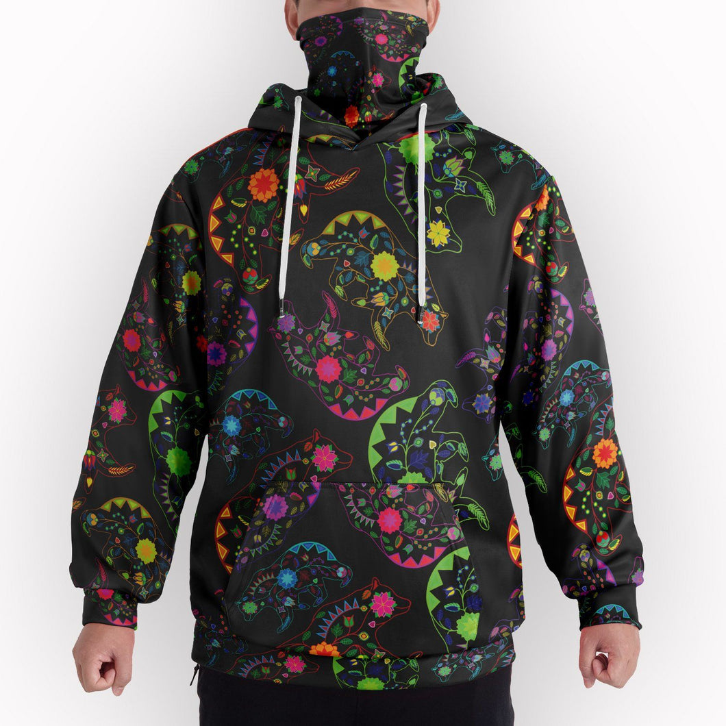 Neon Floral Bears Hoodie with Face Cover 49 Dzine 