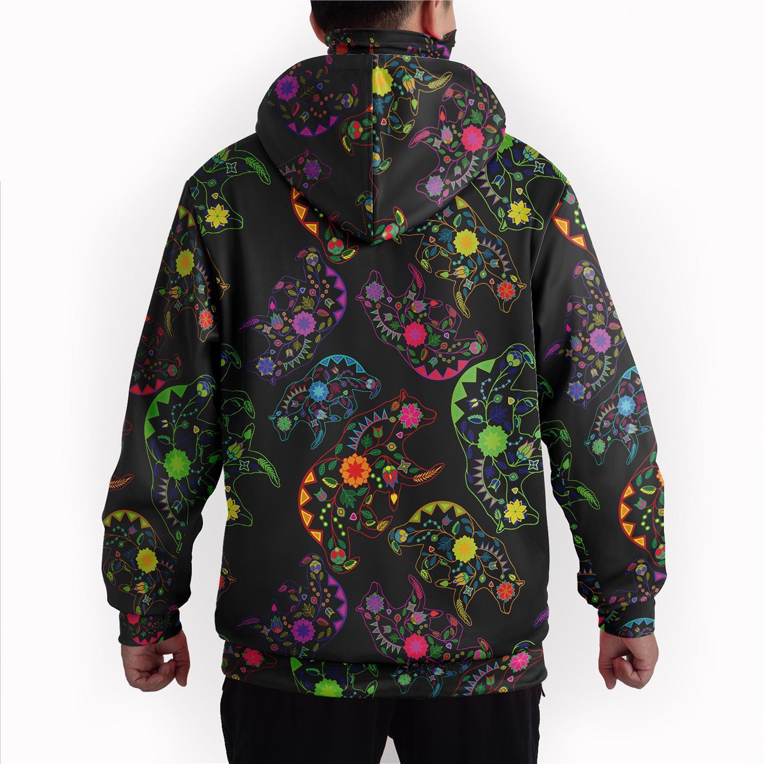 Neon Floral Bears Hoodie with Face Cover 49 Dzine 