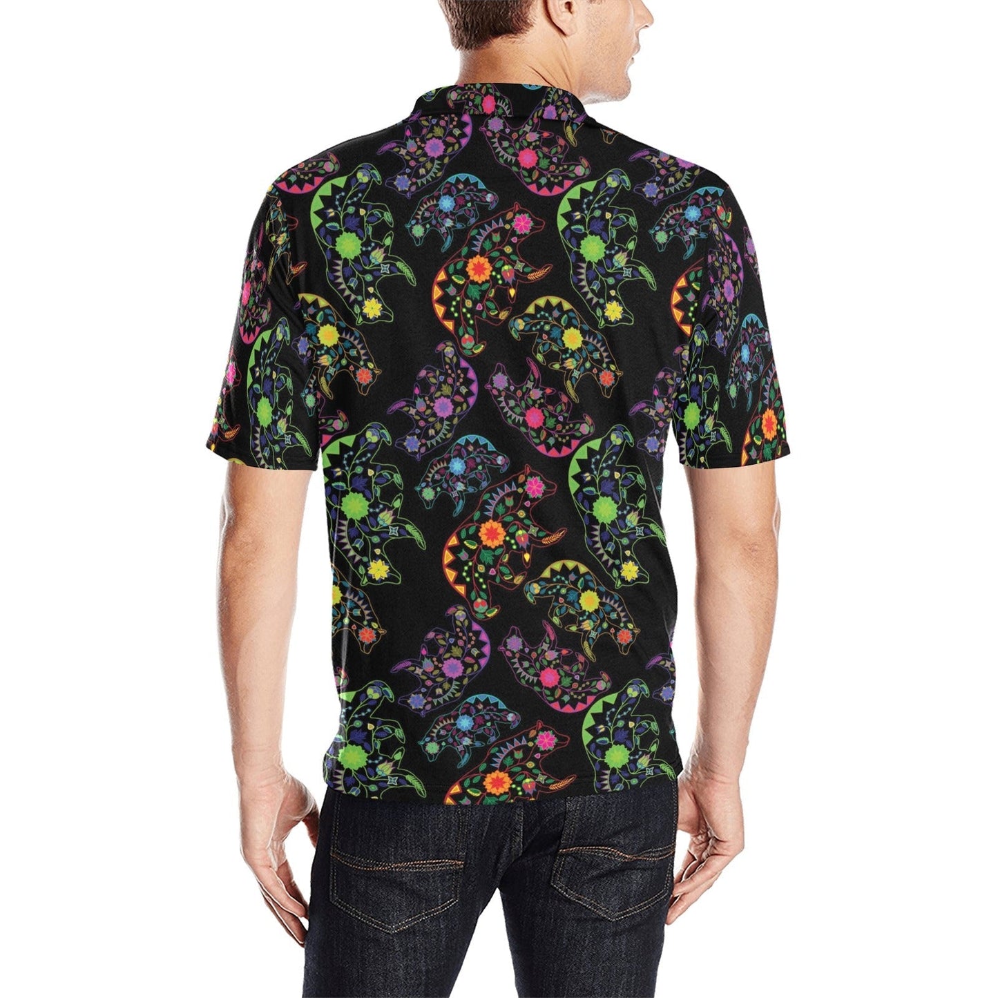 Neon Floral Bears Men's All Over Print Polo Shirt (Model T55) Men's Polo Shirt (Model T55) e-joyer 