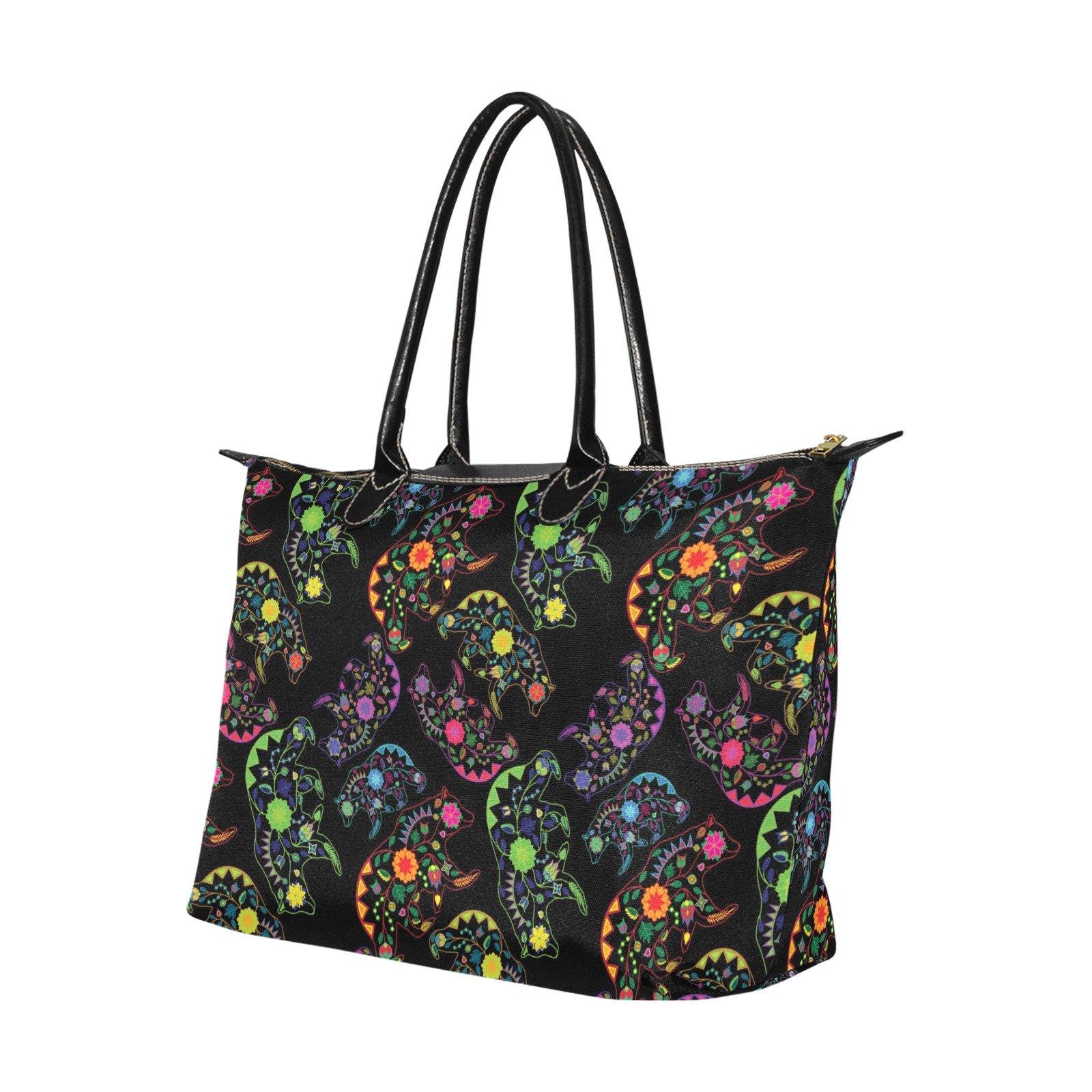 Neon Floral Bears Single-Shoulder Lady Handbag (Model 1714) bag e-joyer 