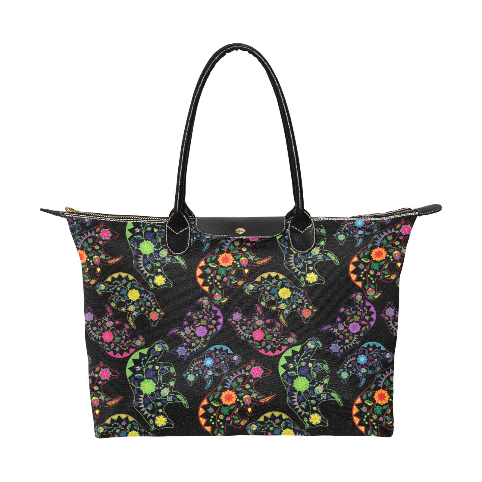 Neon Floral Bears Single-Shoulder Lady Handbag (Model 1714) bag e-joyer 