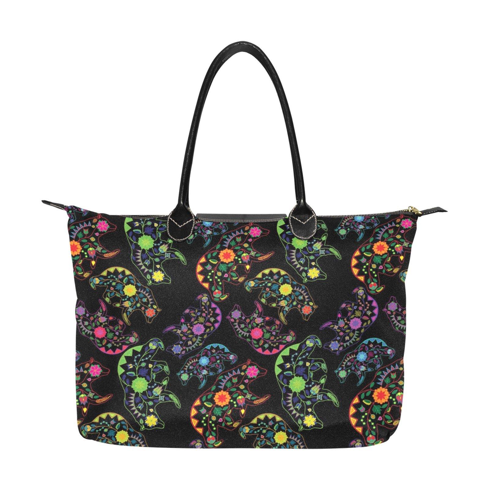 Neon Floral Bears Single-Shoulder Lady Handbag (Model 1714) bag e-joyer 