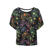 Load image into Gallery viewer, Neon Floral Bears Women&#39;s Batwing-Sleeved Blouse T shirt (Model T44) Women&#39;s Batwing-Sleeved Blouse T shirt (T44) e-joyer 
