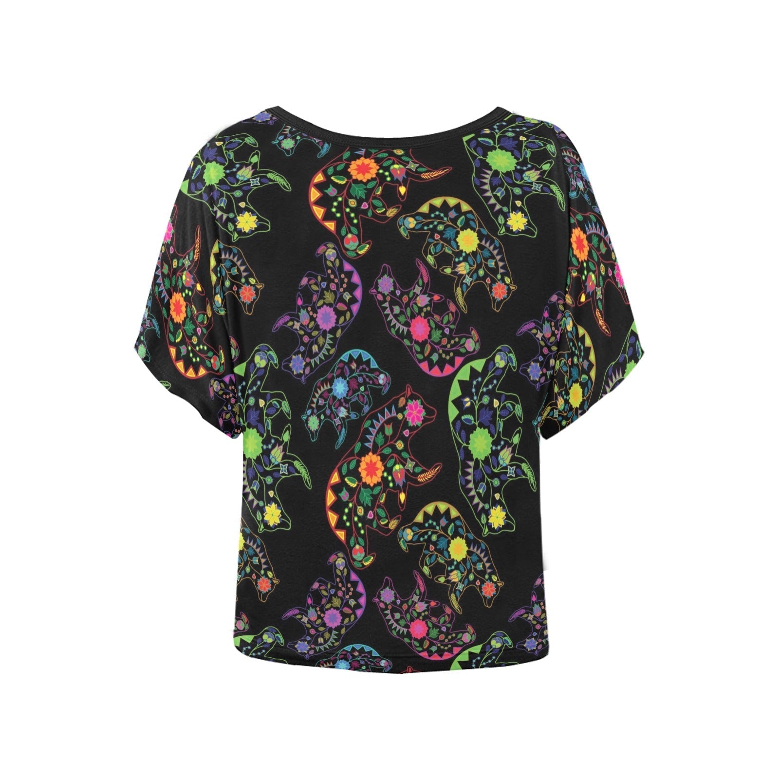 Neon Floral Bears Women's Batwing-Sleeved Blouse T shirt (Model T44) Women's Batwing-Sleeved Blouse T shirt (T44) e-joyer 