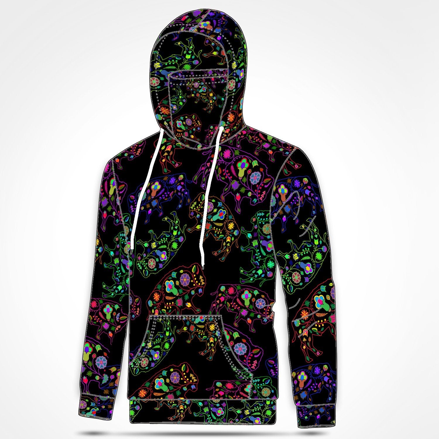 Neon Floral Buffalos Hoodie with Face Cover 49 Dzine 