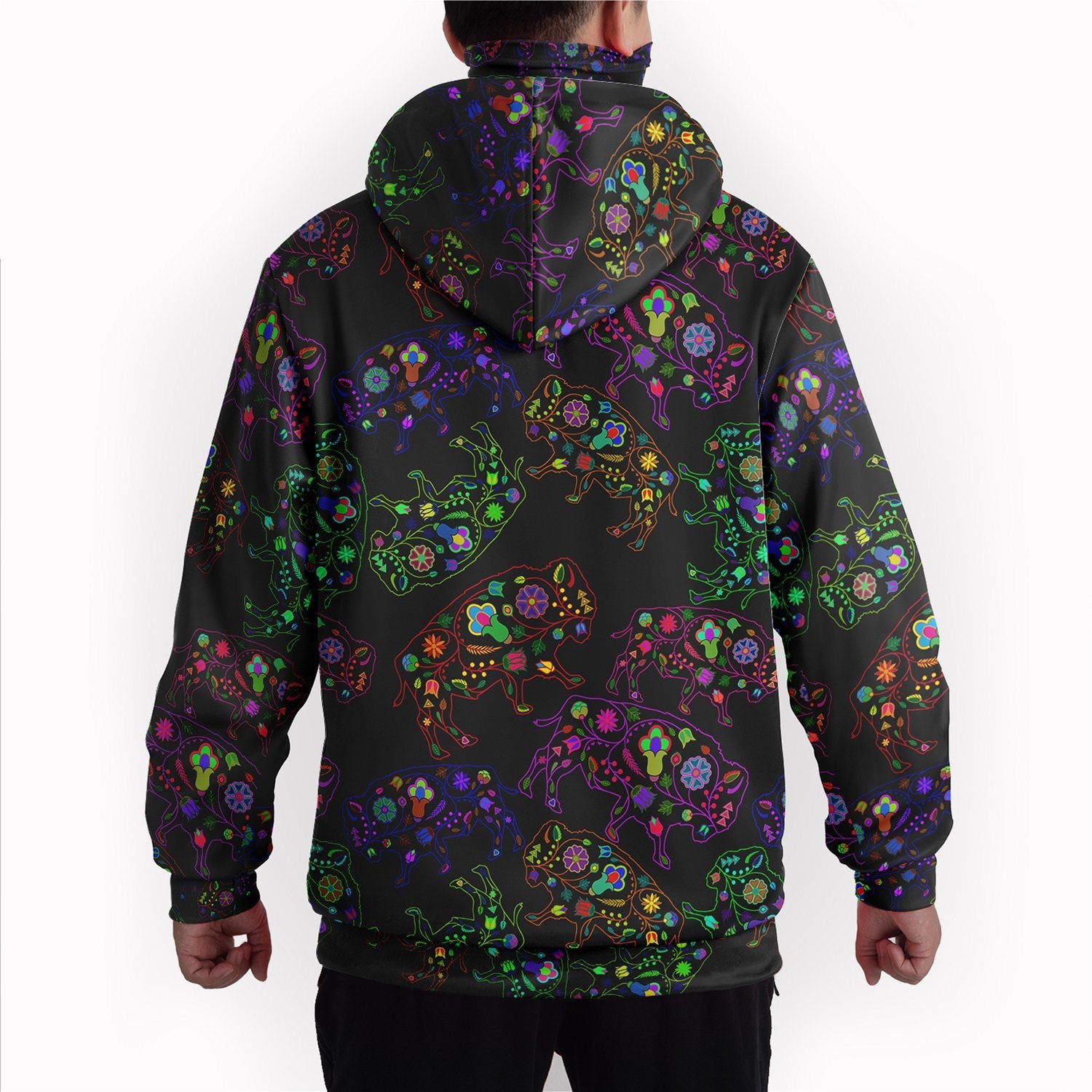 Neon Floral Buffalos Hoodie with Face Cover 49 Dzine 