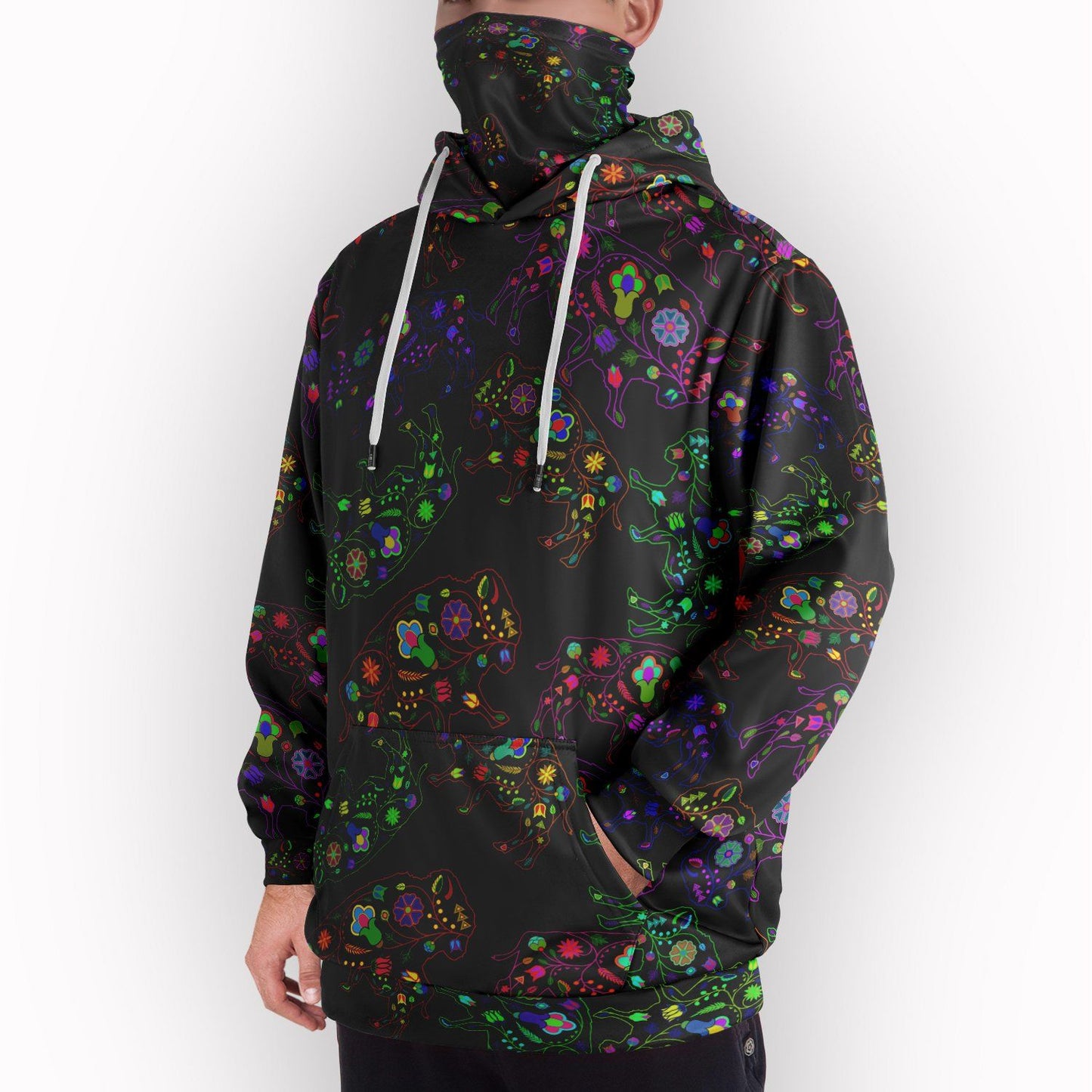 Neon Floral Buffalos Hoodie with Face Cover 49 Dzine 