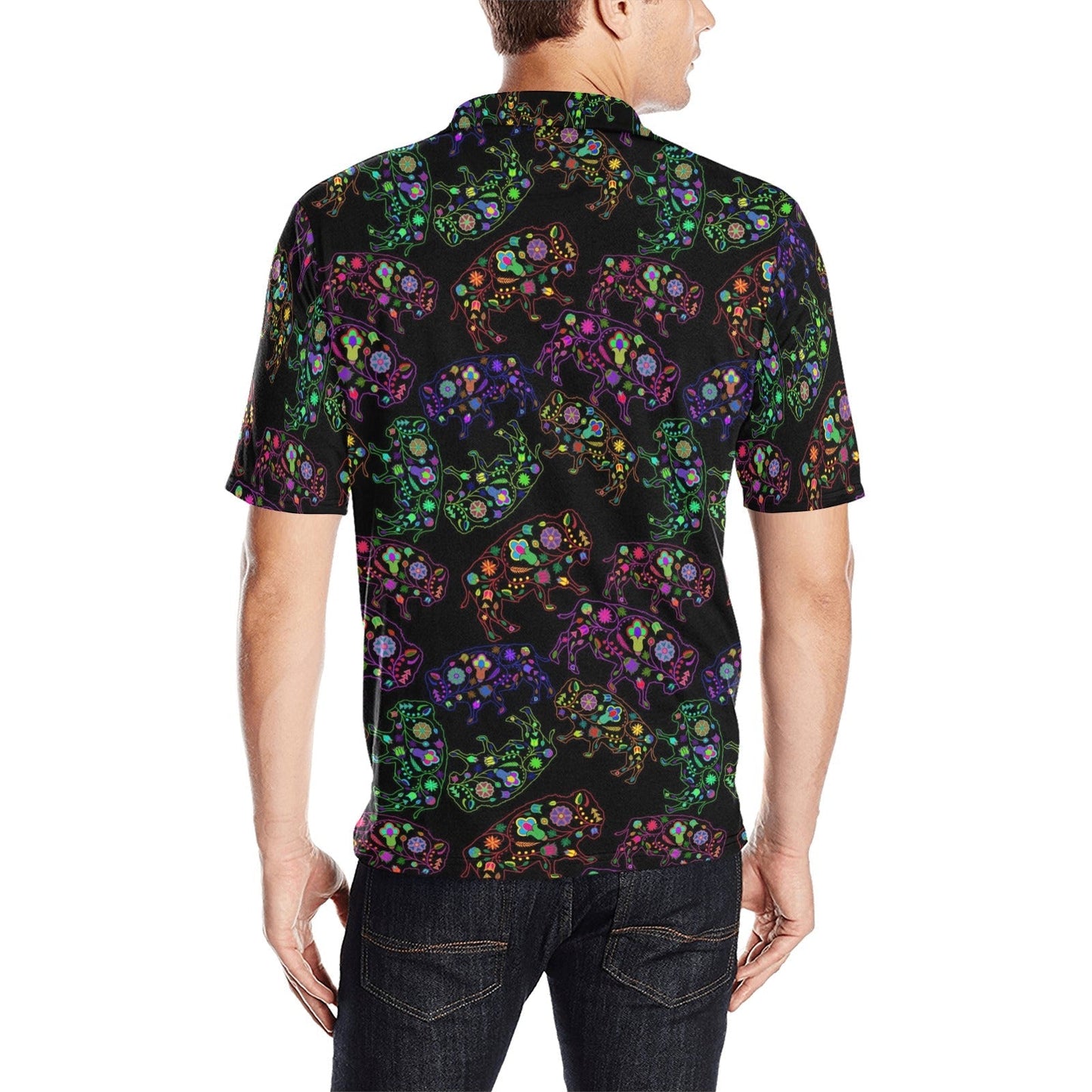 Neon Floral Buffalos Men's All Over Print Polo Shirt (Model T55) Men's Polo Shirt (Model T55) e-joyer 