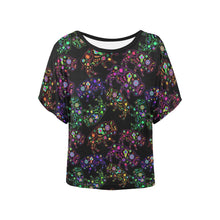 Load image into Gallery viewer, Neon Floral Buffalos Women&#39;s Batwing-Sleeved Blouse T shirt (Model T44) Women&#39;s Batwing-Sleeved Blouse T shirt (T44) e-joyer 
